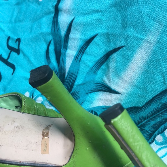 Lime green Pierre Dumas slide heels 5.5 shows wear - Picture 6 of 11